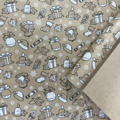 Упаковочная бумага Новогодний подарок белый/черный цв. на коричневом 70см/60гр/10м± 5%