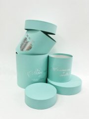 Коробки круглые Набор из 3х (13*13/16*16/18*18) с тиснением Пожелания мятный