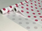 Пленка матовая с рисунком белая-горох крупный яркая малина  580мм/12м±5% 50мкр