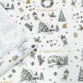 Упаковочная бумага Деревенька золото/графитовый на белом фоне 720мм/60гр/10м ± 5%