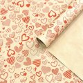 Крафт бумага Сердечное ассорти красный на коричневом фоне 720мм/60гр/10м ± 5%