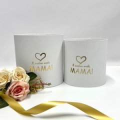 Коробки круглые набор из 2х без крышек (16*16/18*18) .с тиснением Я люблю тебя, мама белый