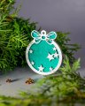Игрушка новогодняя двухслойная Звезды в шаре с бантом изумрудный/серебро 83 мм 2шт