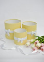 Коробки круглые без крышек Набор из 3х (16*16/18*18/20*20) с бантиком сливочно-желтый