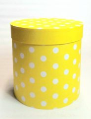 Коробка круглая (21*21) с рис. Горох белый на желтом