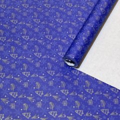 Упаковочная новогодняя бумага Елочки синяя 70см/60пл/10м