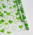 Пленка прозрачная двухцветная с рисунком Сердечки бело-салатовая 70см*10ярд ± 5%