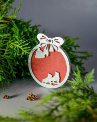 Игрушка новогодняя двухслойная Коньки в шаре с бантом красная/серебро 83 мм 2шт