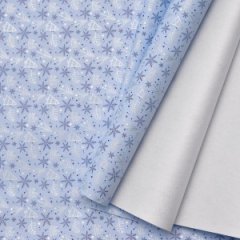 Упаковочная новогодняя бумага Елочки голубая/серебро 68см/60пл/10м