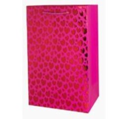 Пакет подарочный металлик Сердечки 32*26*12см, фуксия