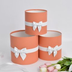 Коробки круглые без крышек Набор из 3х (13*13/16*16/18*18) с бантиком Темный персик