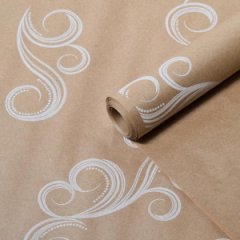 НОВИНКА Крафт бумага Завитки белый цв. на коричневом фоне 70 см*8,5 м ±10 см