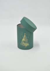 Коробка цилиндр 13*18 изумруд с тиснением НГ золото Елка