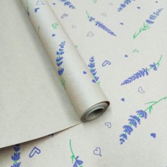 Крафт бумага Веточка лаванды сиреневый/салатовый цв. на коричневом фоне 720мм/60гр/10м± 5%