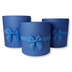 Коробки круглые без крышек Набор из 3х (16*16/18*18/20*20) с бантом синий