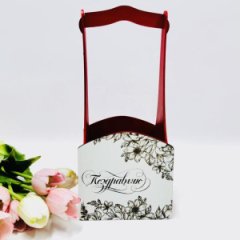 Декоративный ящик квадратный с высокой ручкой 140*125*h300 Поздравляю красный