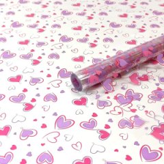 Пленка прозрачная двухцветная Сердечки 2 розово-сиреневые 70см*200гр ± 5%