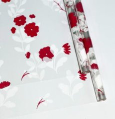 Пленка прозрачная двухцветная с рисунком Полевые цветы бело-розовая 70см*10ярд ± 5%