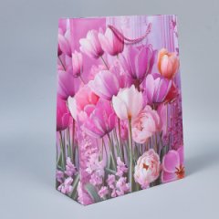Пакет подарочный Тюльпаны 7, 40*30*12см (уп 12шт)