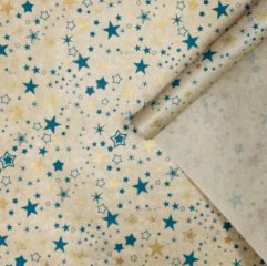 Крафт бумага Звезды изумруд/золото на коричневом фоне 720мм/40гр/10м± 5%