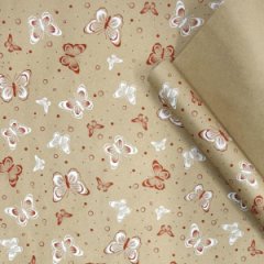Крафт бумага Бабочки красный/белый на коричневом фоне 720мм/60гр/10м ± 5%