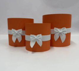 Коробки круглые без крышек Набор из 3х (13*13/16*16/18*18) с бантиком Оранжевый