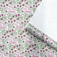 Крафт бумага 8 Марта! розовый/зеленый на белом фоне 700мм/60гр/10м ± 5%