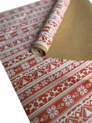 Упаковочная новогодняя бумага Свитер красный/белый на коричневом фоне 720мм/60гр/10м ± 5%