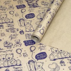 Крафт бумага Мишки фиолетовый цв. на коричневом фоне 70 см* 8,5 ярд ± 5%