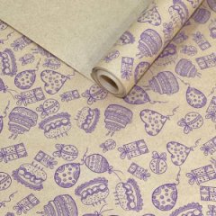 Крафт бумага Праздник фиолетовый на коричневом фоне 70см/60гр/10м± 5%