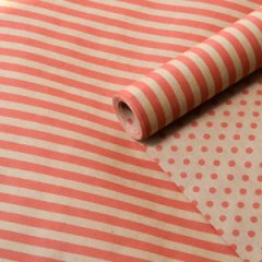 Крафт бумага двухст. Полоска красный/Крафтовый горох красный на коричневом 70 см* 8,5 м ±10 см