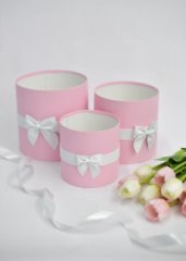 Коробки круглые без крышек Набор из 3х (13*13/16*16/18*18) с бантиком Нежно-розовый