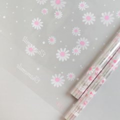 Пленка прозрачная двухцветная с рисунком Ромашка бело-розовая 70см*10ярд ± 5%
