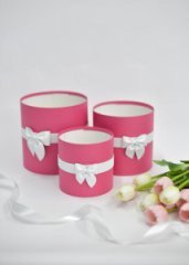 Коробки круглые без крышек Набор из 3х (13*13/16*16/18*18) с бантиком Малиновый