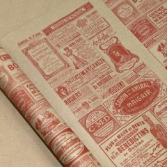 Крафт бумага Винтажная газета красная на коричневом фоне 70см/60гр/60мкр/10м± 5%