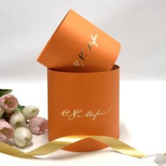 Коробки круглые набор без крышек из 2х (13*13/16*16) оранжевый с тиснением С 8 Марта