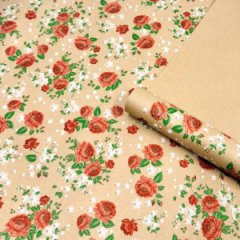 Крафт бумага Пионы красный на коричневом фоне 720мм/60гр/10м ± 5%