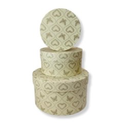 Набор коробок картон 3в1 круг 20*20*10/30*30*15см романтика - золотые сердца и бабочки 20А2-МФ-030