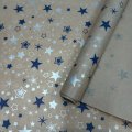 Крафт бумага Звезды голубой/серебро на коричневом фоне 720мм/40гр/10м± 5%