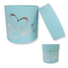 Коробка круглая 13,5*13,5 с тиснением Два Сердца голубой