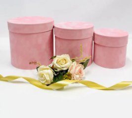 Коробки круглые Набор из 3х (13*13/16*16/18*18) бархат розовый