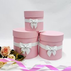 Коробки круглые Набор из 3х (13*13/16*16/18*18) с бантиком Нежно-розовый
