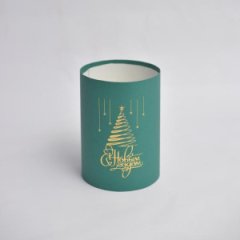 Коробка цилиндр 13*18 изумруд без крышки  с тиснением НГ золото Елка