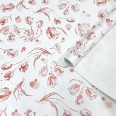 Крафт бумага Цветочный вальс красный перламутр на белом фоне 720мм/60гр/10м ± 5%