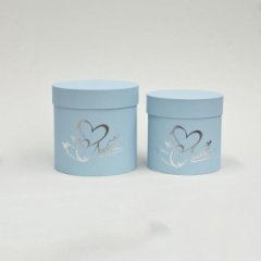 Коробка круглая 18*18 с тиснением  Два Сердца голубой