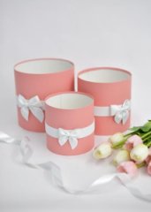 Коробки круглые без крышек Набор из 3х (13*13/16*16/18*18) с бантиком Красно-коричневый