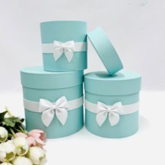 Коробки круглые Набор из 3х (13*13/16*16/18*18) с бантиком Мятный
