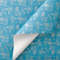 Упаковочная новогодняя бумага Цветы голубая 68см/60пл/10м