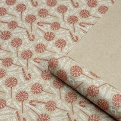 Упаковочная новогодняя бумага Конфеты красно-белая на коричневом 70см/60пл/10м