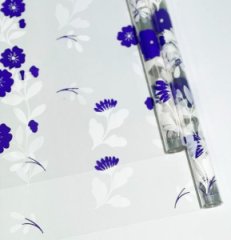 Пленка прозрачная двухцветная с рисунком Полевые цветы бело- сиреневая 70см*10ярд ± 5%